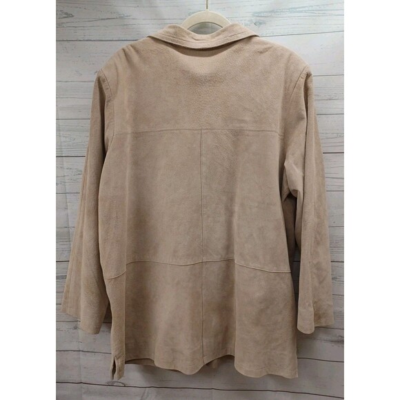 Jessica Holbrook Suede 100% Leather Jacket Sz 1X Beige Button Front - Picture 5 of 8